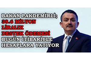 Bakan Pakdemirli; 38.6 Milyon Liralık Destek Ödemesi Bugün İtibariyle Hesaplara Yatıyor